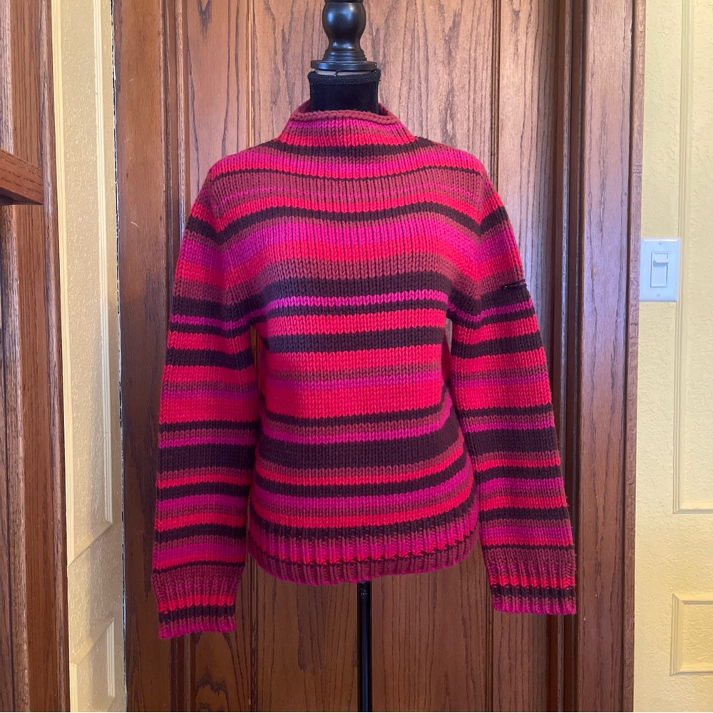 DKNY Pink and Brown Striped Cowl Neck Sweater
